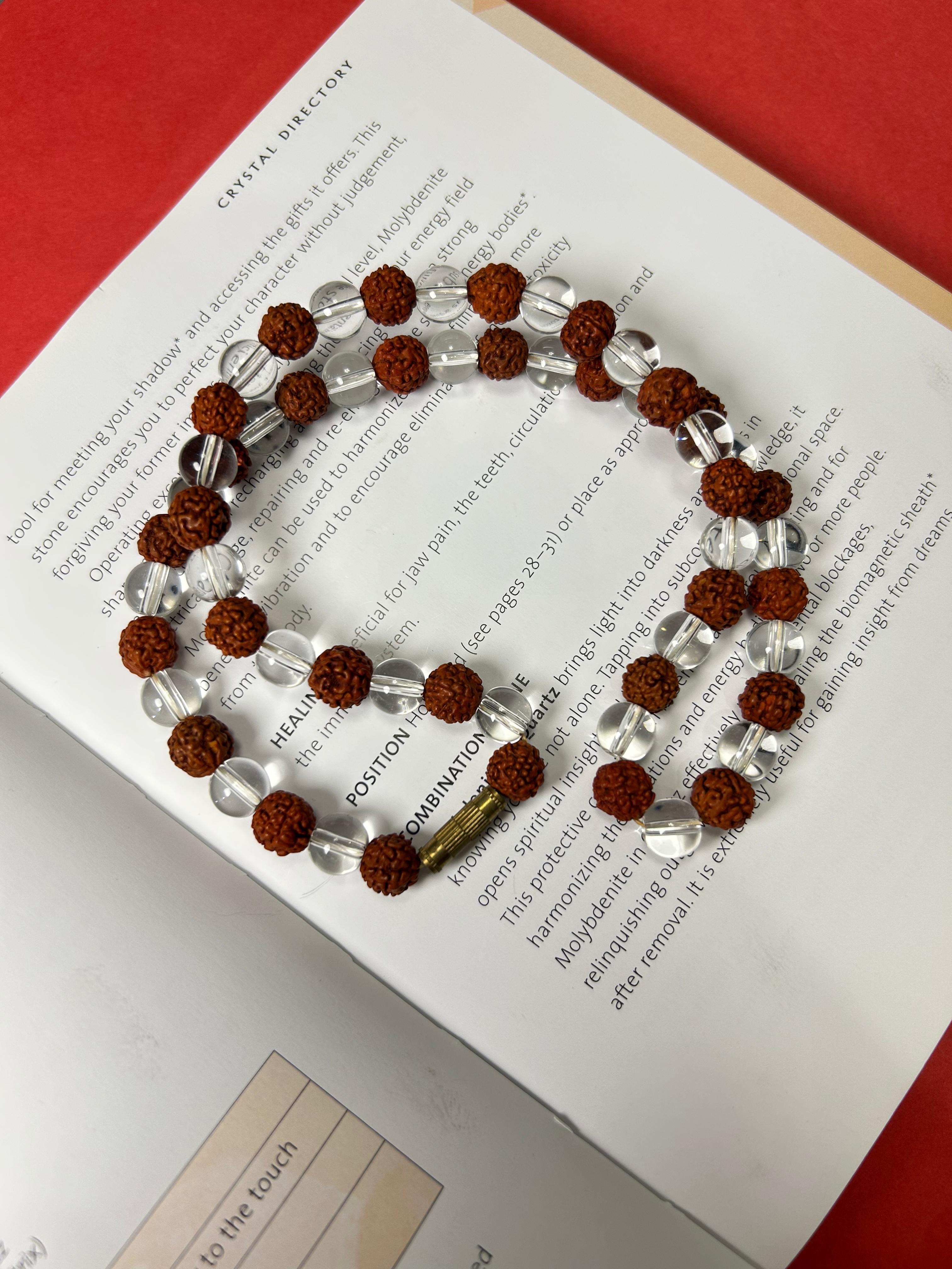 Rudraksh & white crystal mala